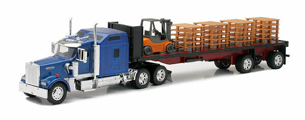 Flatbed Trailer with Forklift and Pallets
